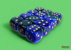 Gemini Blue-Green/gold 16mm d6 Dice Block (12 dice)